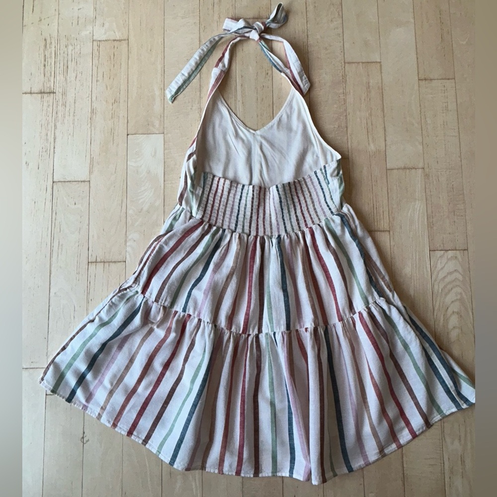 American Eagle Outfitters Cotton Linen Rainbow Striped Halter Tie Dress Large - Picture 6 of 16